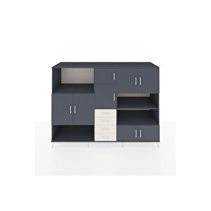 Kronos Dolap 9 Raflı 4 Çekmeceli 8 Kapaklı 220x59x163 Antrasit-antrasit/aytaşı