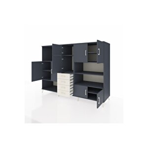 Kronos Dolap 9 Raflı 4 Çekmeceli 8 Kapaklı 220x59x163 Antrasit-antrasit/aytaşı