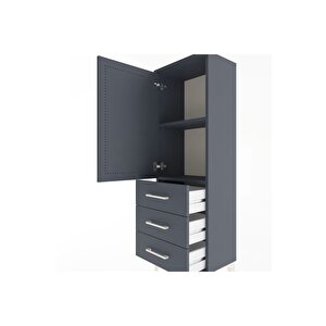 Arges Dolap 2 Raflı 3 Çekmeceli Tek Kapaklı 44x30x134 Antrasit-antrasit