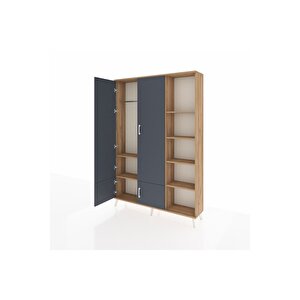 Arges Dolap 6 Raflı 4 Kapaklı Tek Askılı 132x30x195 Çam-antrasit/çam