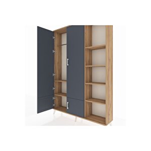 Arges Dolap 6 Raflı 4 Kapaklı Tek Askılı 132x30x195 Çam-antrasit/çam