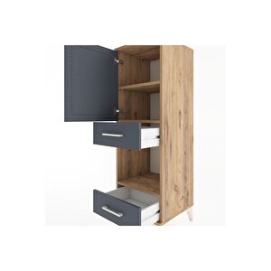 Hyperion Dolap 3 Raflı 2 Çekmeceli Tek Kapaklı 44x44x134 Çam-antrasit