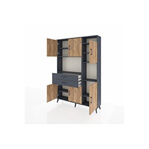 Arges Dolap 9 Raflı 2 Çekmeceli 6 Kapaklı 132x30x195 Antrasit-çam/antrasit