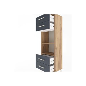 Arges Dolap 2 Raflı 4 Çekmeceli 44x30x134 Çam-antrasit