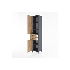 Hyperion Dolap 4 Raflı 2 Çekmeceli 2 Kapaklı 44x44x221 Antrasit-çam