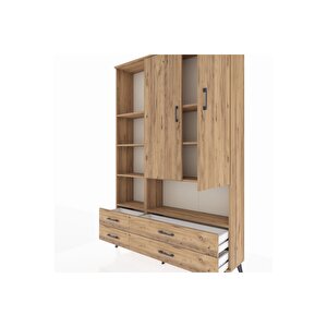 Arges Gardrop 8 Raflı 4 Çekmeceli 2 Kapaklı 132x30x195 Çam-çam