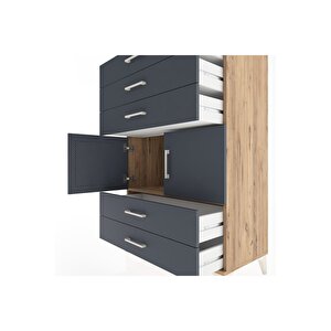 Hyperion Dolap Tek Raflı 5 Çekmeceli 2 Kapaklı 88x44x134 Çam-antrasit