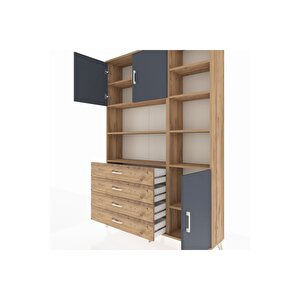 Arges Dolap 9 Raflı 4 Çekmeceli 3 Kapaklı 132x30x195 Çam-antrasit/çam