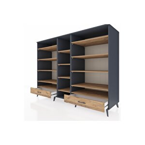 Kronos Dolap 14 Raflı 2 Çekmeceli  220x59x163 Antrasit-çam