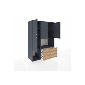 Kronos Dolap 6 Raflı 3 Çekmeceli 3 Kapaklı 132x59x195 Antrasit-antrasit/çam