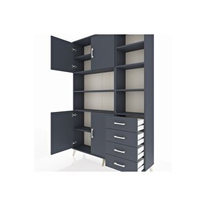 Arges Gardrop 9 Raflı 4 Çekmeceli 4 Kapaklı 132x30x195 Antrasit-antrasit