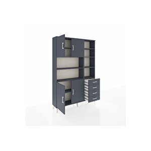 Arges Gardrop 9 Raflı 4 Çekmeceli 4 Kapaklı 132x30x195 Antrasit-antrasit