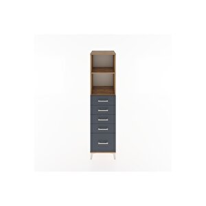 Hyperion Dolap 2 Raflı 5 Çekmeceli 44x44x182 Çam-antrasit