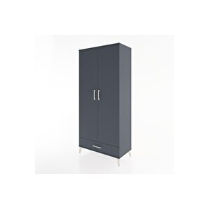 Hyperion Dolap 3 Raflı Tek Çekmeceli Tek Askılı 88x44x195 Antrasit-antrasit