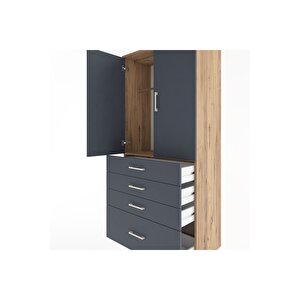 Hyperion Dolap Tek Raflı 4 Çekmeceli Tek Askılı 88x44x195 Çam-antrasit