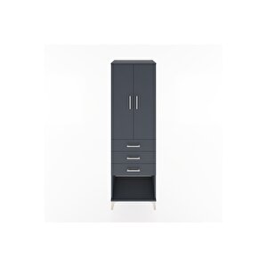 Hyperion Dolap 3 Raflı 3 Çekmeceli 2 Kapaklı 60x44x195 Antrasit-antrasit