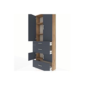 Arges Dolap 4 Raflı 3 Çekmeceli 4 Kapaklı 88x30x243 Çam-antrasit