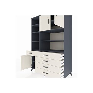 Kronos Dolap 9 Raflı 5 Çekmeceli 3 Kapaklı 132x59x195 Antrasit-aytaşı/aytaşı