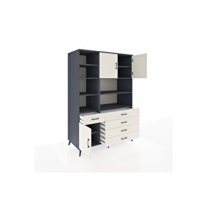 Kronos Dolap 9 Raflı 5 Çekmeceli 3 Kapaklı 132x59x195 Antrasit-aytaşı/aytaşı