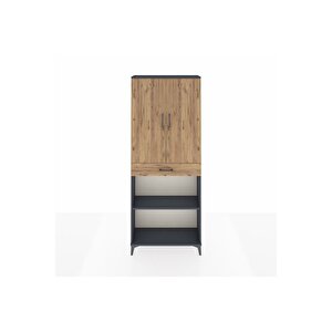 Arges Dolap 4 Raflı Tek Çekmeceli 2 Kapaklı 88x30x221 Antrasit-çam