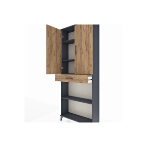 Arges Dolap 4 Raflı Tek Çekmeceli 2 Kapaklı 88x30x221 Antrasit-çam