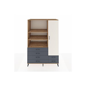 Kronos Dolap 7 Raflı 6 Çekmeceli Tek Kapaklı  132x59x195 Çam-aytaşı/antrasit