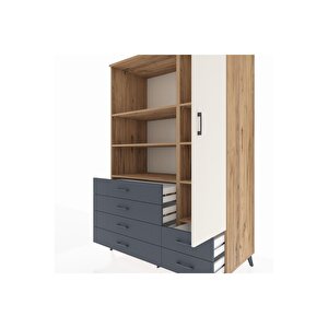 Kronos Dolap 7 Raflı 6 Çekmeceli Tek Kapaklı  132x59x195 Çam-aytaşı/antrasit
