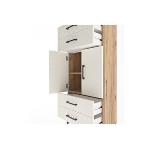Arges Dolap 2 Raflı 4 Çekmeceli 2 Kapaklı 60x30x134 Çam-aytaşı