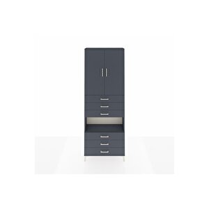 Arges Dolap 4 Raflı 6 Çekmeceli 2 Kapaklı 88x30x243 Antrasit-antrasit