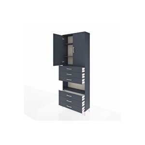 Arges Dolap 4 Raflı 6 Çekmeceli 2 Kapaklı 88x30x243 Antrasit-antrasit