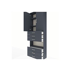 Arges Dolap 4 Raflı 6 Çekmeceli 2 Kapaklı 88x30x243 Antrasit-antrasit