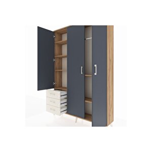 Arges Dolap 6 Raflı 3 Çekmeceli Tek Askılı 132x30x195 Çam-antrasit/aytaşı