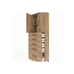 Arges Dolap 2 Raflı 5 Çekmeceli 2 Kapaklı 60x30x182 Çam-çam
