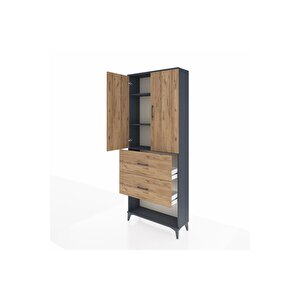 Arges Dolap 3 Raflı 2 Çekmeceli 2 Kapaklı 88x30x221 Antrasit-çam