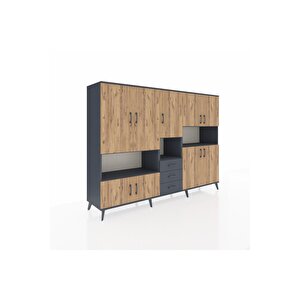 Hyperion Dolap 13 Raflı 3 Çekmeceli 9 Kapaklı 220x44x163 Antrasit-çam/antrasit