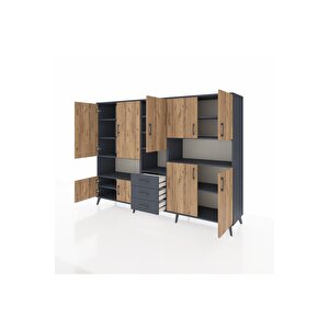 Hyperion Dolap 13 Raflı 3 Çekmeceli 9 Kapaklı 220x44x163 Antrasit-çam/antrasit