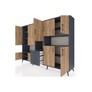 Hyperion Dolap 13 Raflı 3 Çekmeceli 9 Kapaklı 220x44x163 Antrasit-çam/antrasit