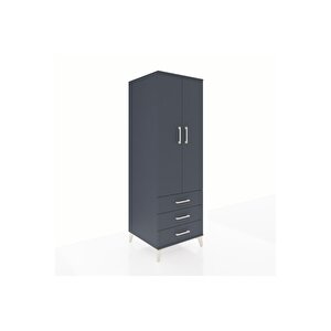 Kronos Dolap Tek Raflı 3 Çekmeceli Tek Askılı 60x59x182 Antrasit-antrasit