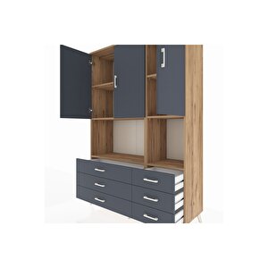 Hyperion Gardrop 6 Raflı 6 Çekmeceli 3 Kapaklı 132x44x195 Çam-antrasit