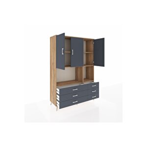 Hyperion Gardrop 6 Raflı 6 Çekmeceli 3 Kapaklı 132x44x195 Çam-antrasit