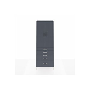 Arges Dolap 4 Raflı 5 Çekmeceli 2 Kapaklı 88x30x243 Antrasit-antrasit