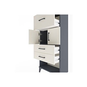 Arges Dolap Tek Raflı 3 Çekmeceli 2 Kapaklı 60x30x134 Antrasit-aytaşı