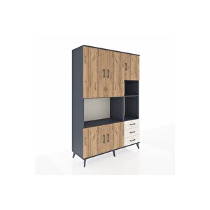 Hyperion Dolap 9 Raflı 3 Çekmeceli 5 Kapaklı 132x44x195 Antrasit-çam/aytaşı