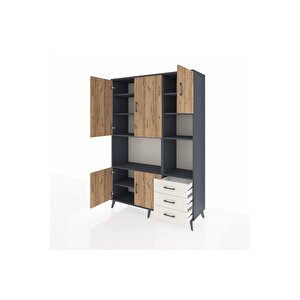 Hyperion Dolap 9 Raflı 3 Çekmeceli 5 Kapaklı 132x44x195 Antrasit-çam/aytaşı