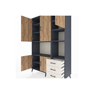 Hyperion Dolap 9 Raflı 3 Çekmeceli 5 Kapaklı 132x44x195 Antrasit-çam/aytaşı