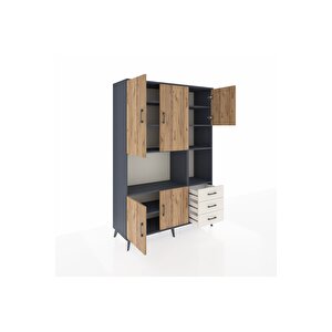 Hyperion Dolap 9 Raflı 3 Çekmeceli 5 Kapaklı 132x44x195 Antrasit-çam/aytaşı
