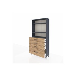 Arges Dolap 3 Raflı 4 Çekmeceli 88x30x182 Antrasit-çam