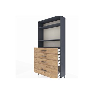 Arges Dolap 3 Raflı 4 Çekmeceli 88x30x182 Antrasit-çam