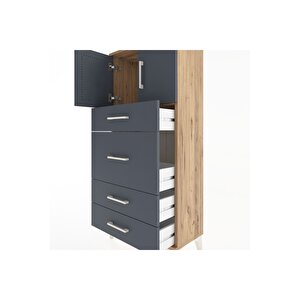 Hyperion Dolap Tek Raflı 4 Çekmeceli 2 Kapaklı 60x44x134 Çam-antrasit