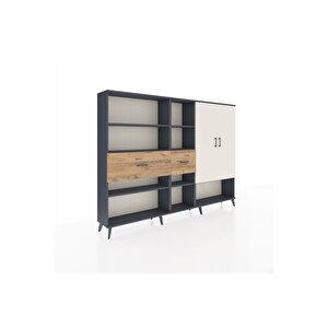 Arges Dolap 10 Raflı 2 Çekmeceli 2 Kapaklı 220x30x163 Antrasit-aytaşı/çam